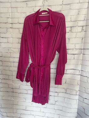 12th Tribe Fuchsia Button-Front dress with Tie Belt